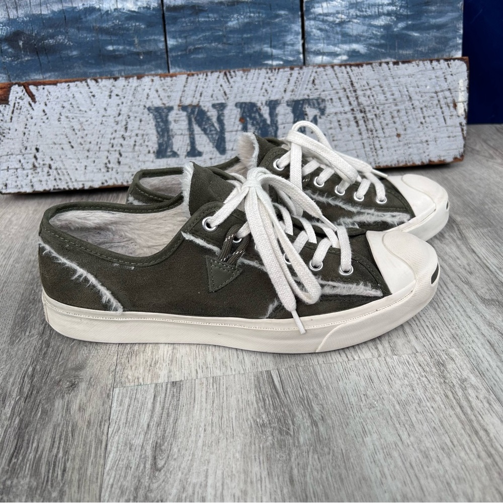 CONVERSE Jack Purcell Mens 7 Womens 8.5 FUR-LINED Green skate casual sneakers